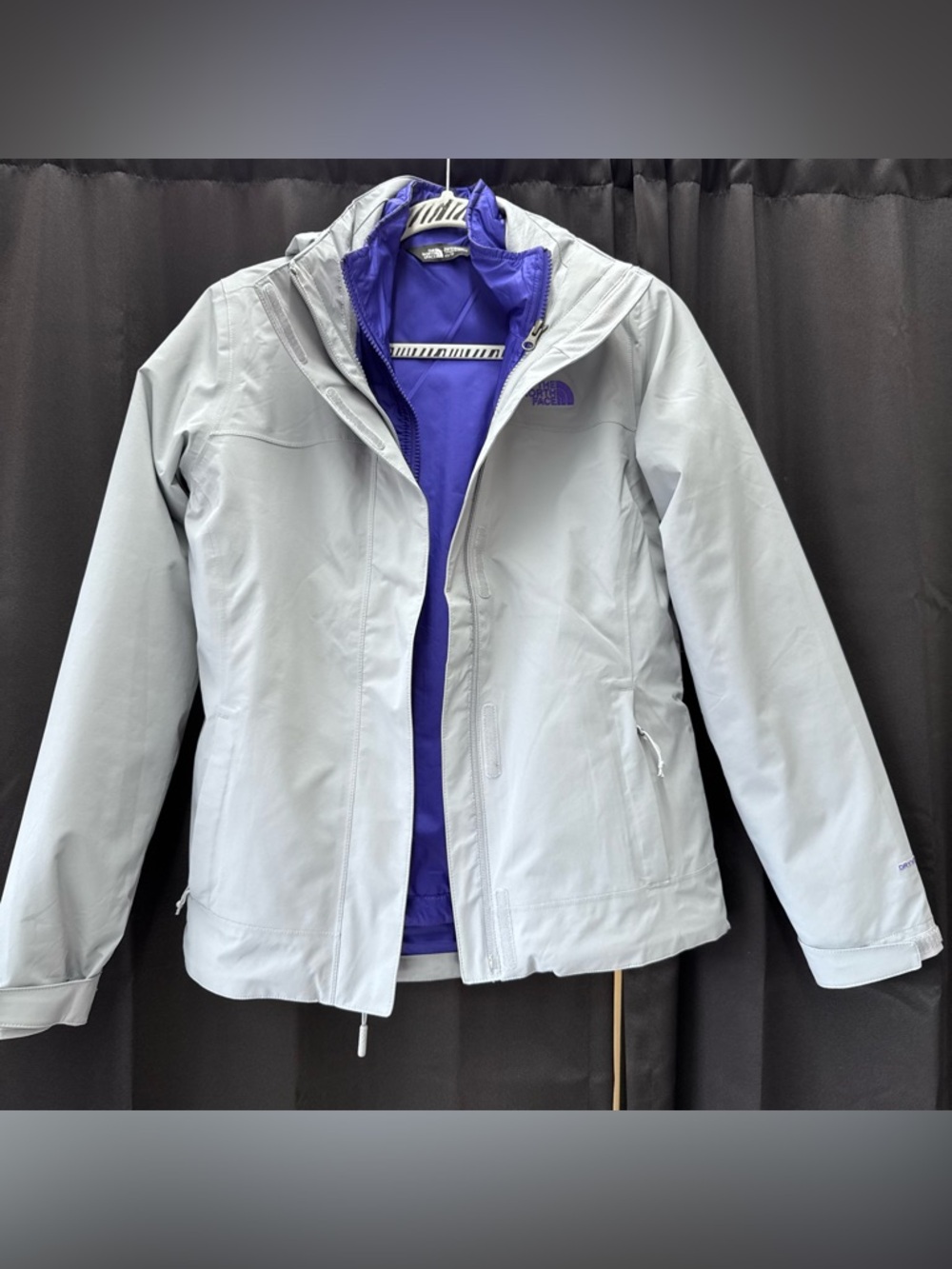 The North Face Light Gray Jacket with Purple Liner